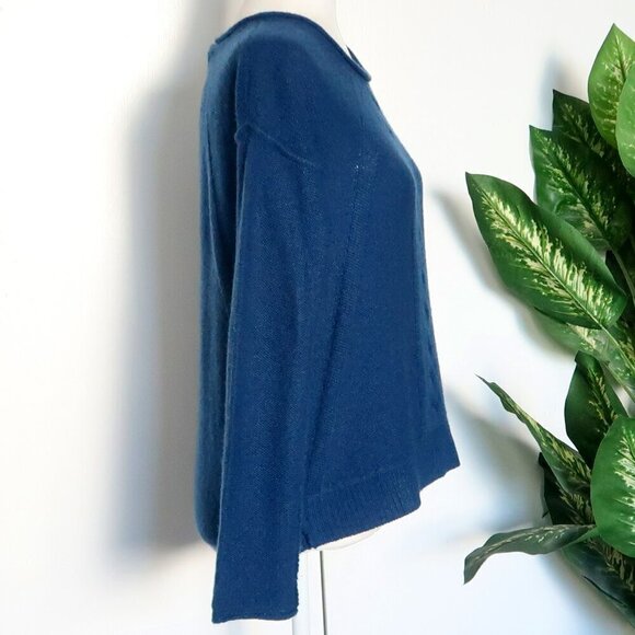 360 Cashmere Blue Cable & Open Knit Long Sleeve Boat Neck Sweater Pullover Small - Picture 7 of 12